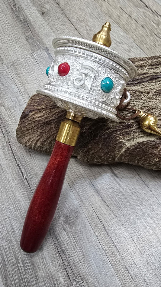 青海支扎寺活佛開光轉經輪(銀色中號)