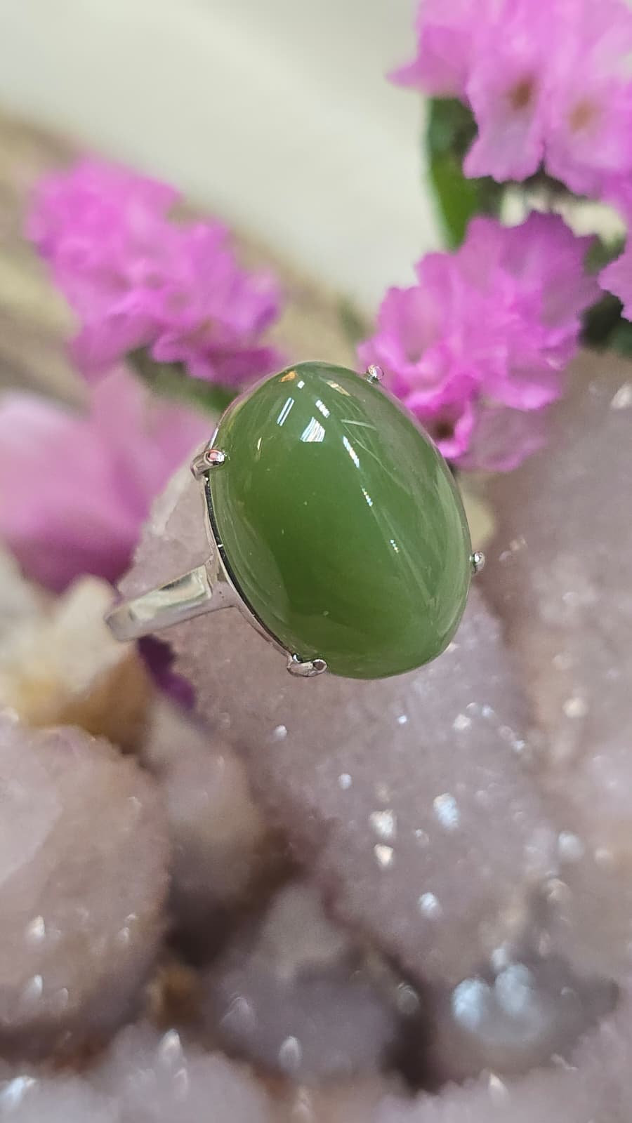 全新碧玉925銀戒指 （可自由調節大細）