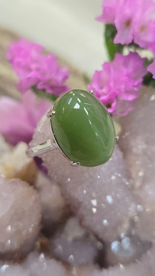 全新碧玉925銀戒指 （可自由調節大細）