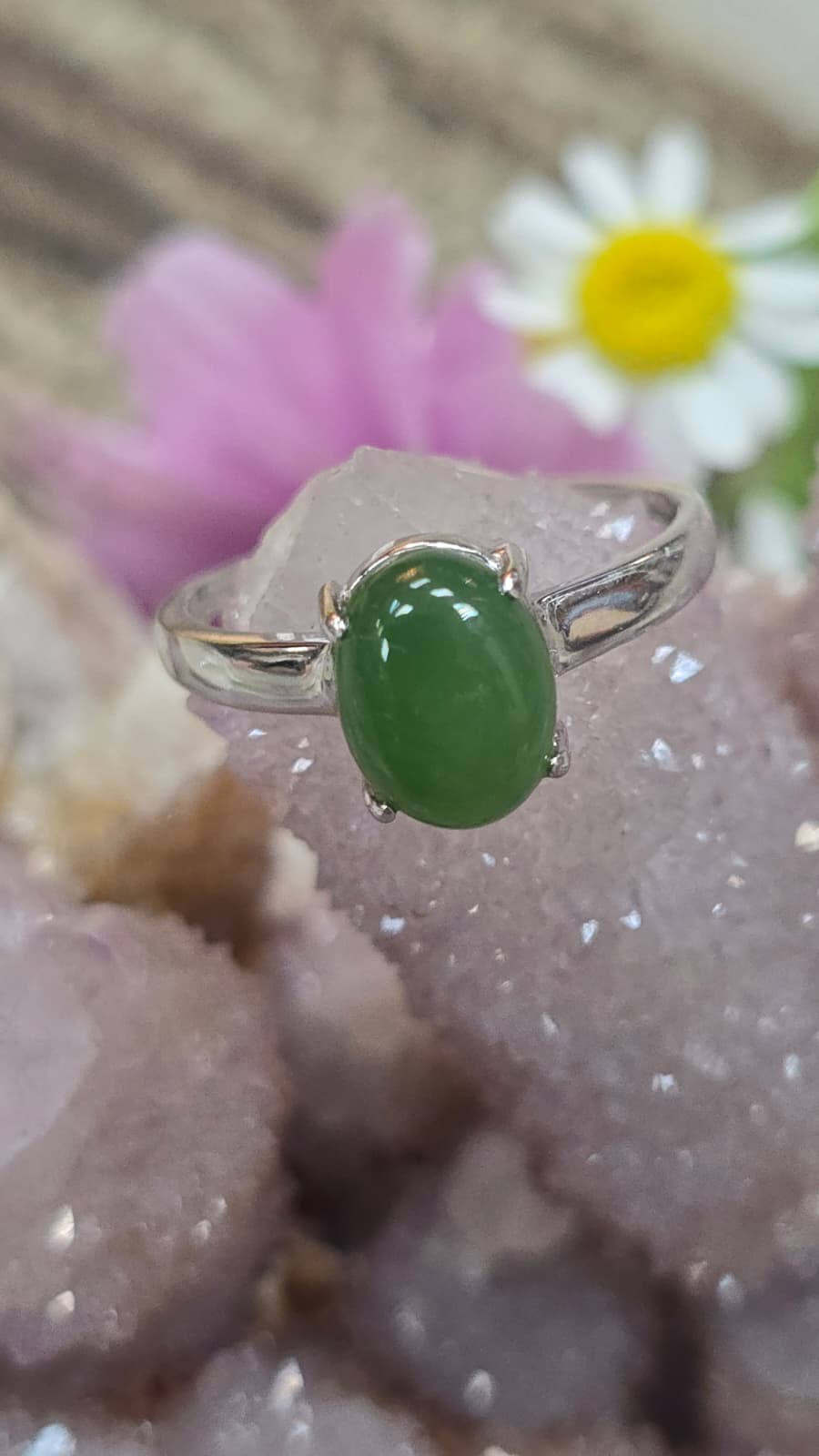 全新碧玉925銀戒指 （可自由調節大細）