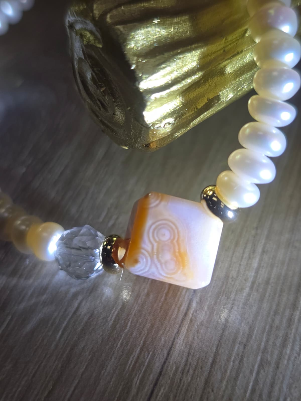 珍珠多面體切割巴西白晶配海洋碧玉魔方