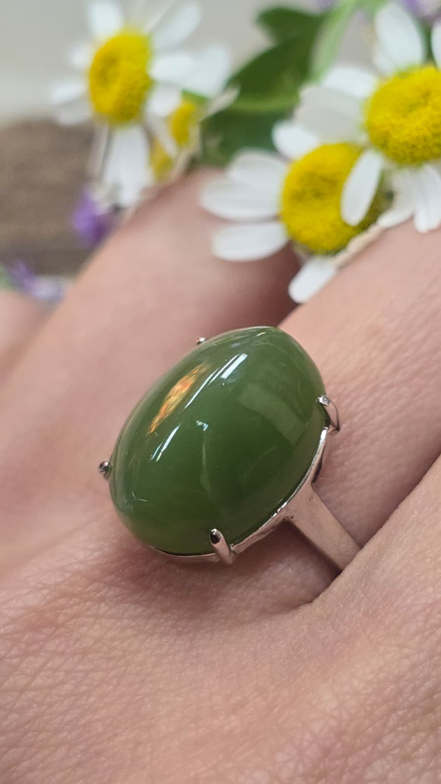 全新碧玉925銀戒指 （可自由調節大細）