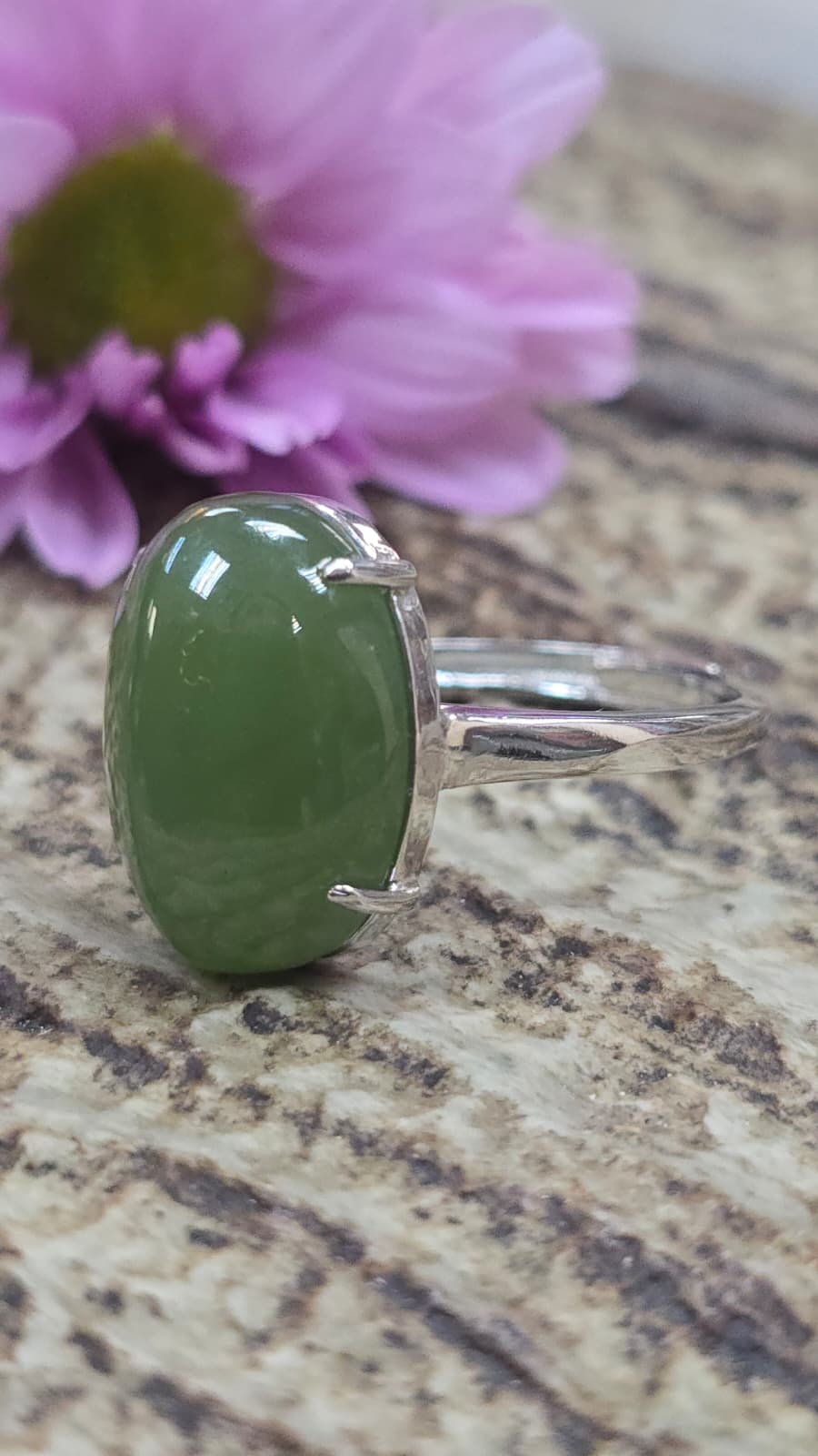 全新碧玉925銀戒指 （可自由調節大細）