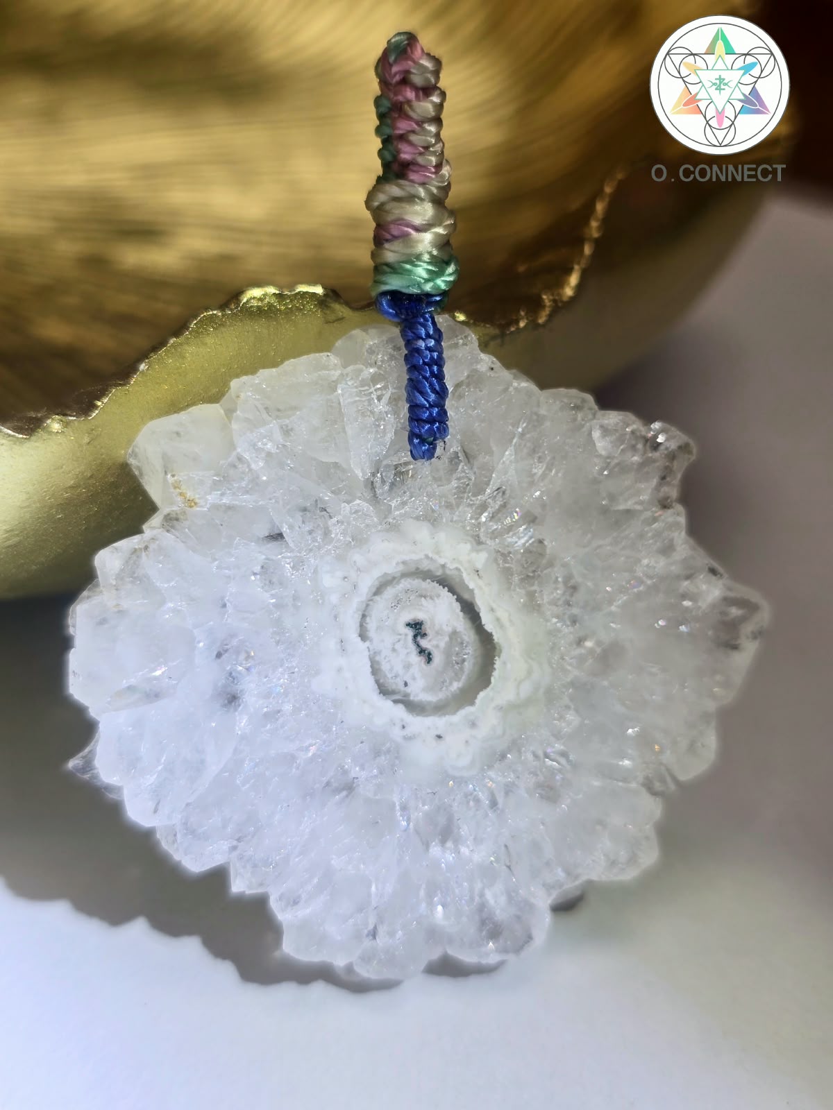 白水晶太陽花切片手工編織頸繩