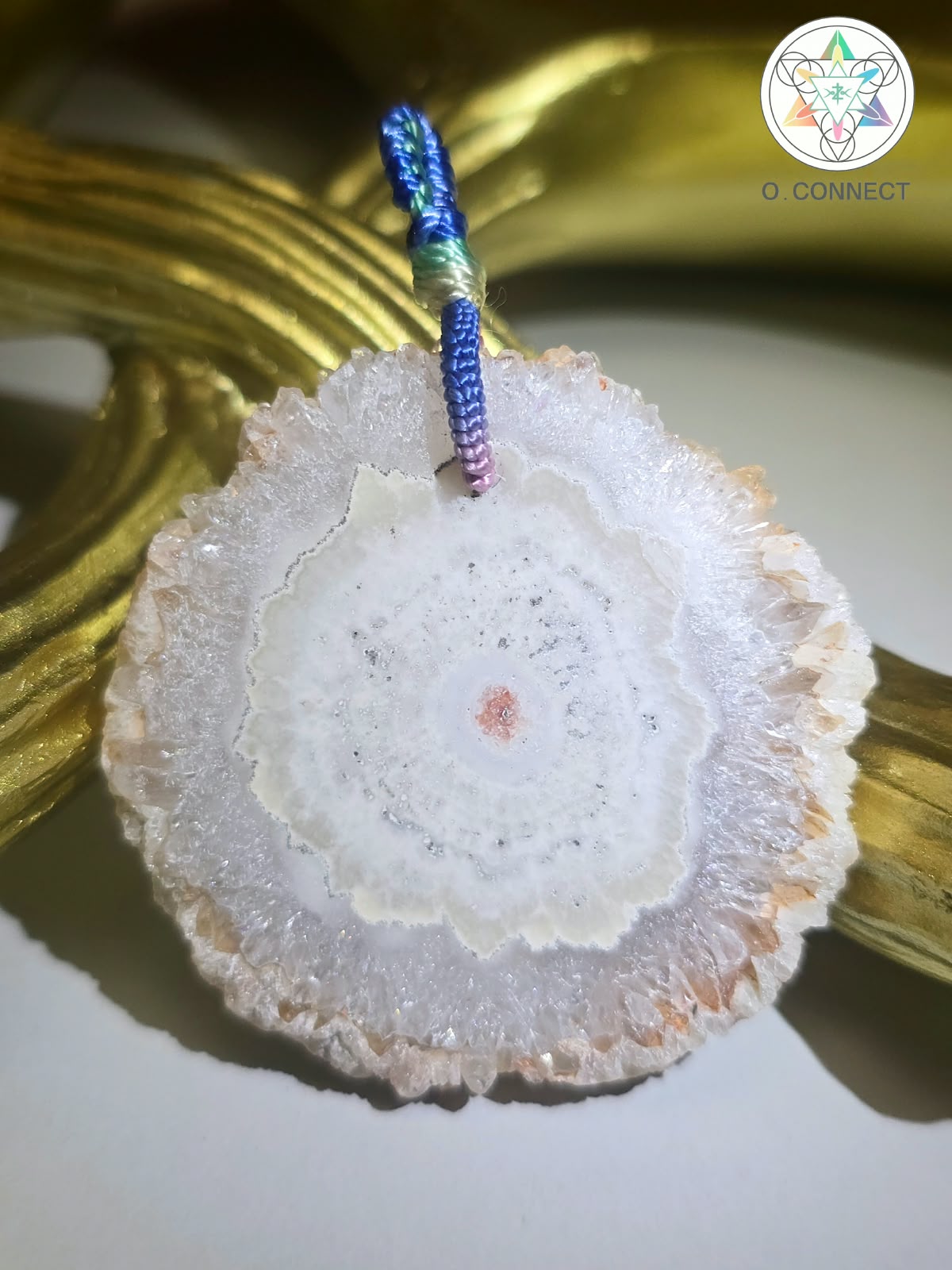 白水晶太陽花切片手工編織頸繩